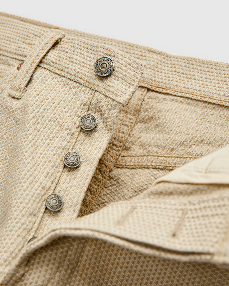 1177-IV Ivory x Beige Sashiko Denim - Relaxed Tapered Fit