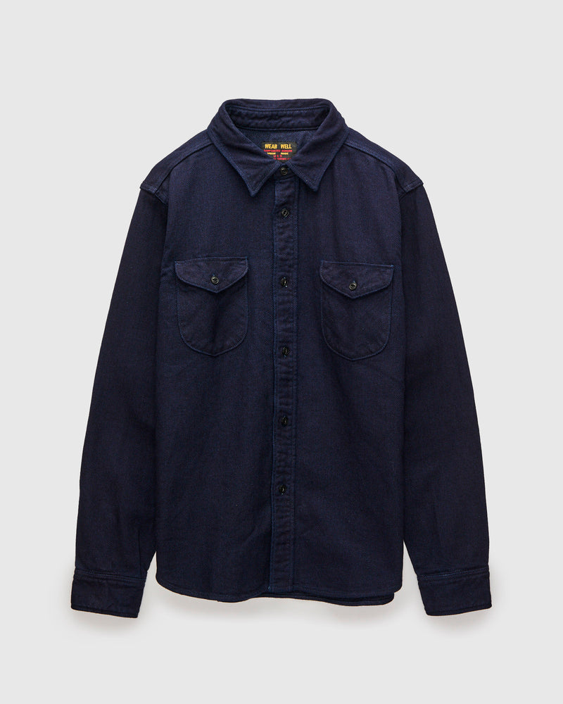 Heavy Selvedge Flannel Shirt in Solid Indigo