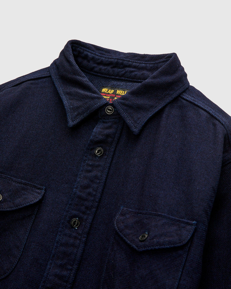 Heavy Selvedge Flannel Shirt in Solid Indigo