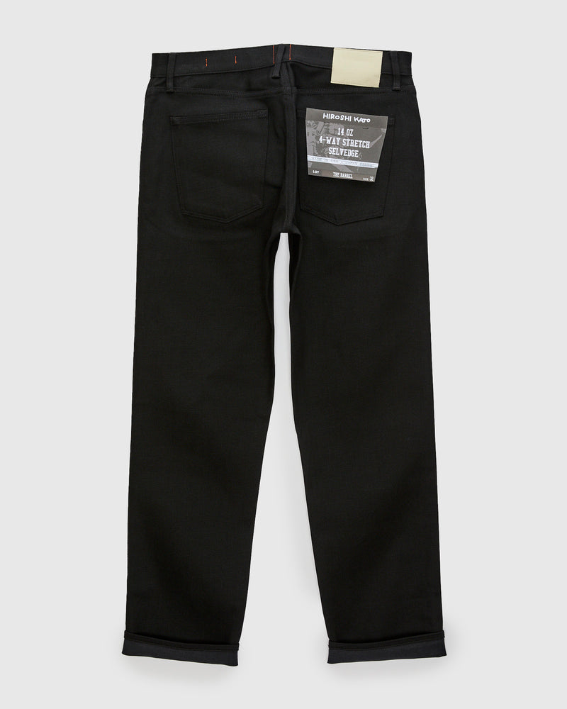 14oz Black Stretch Selvedge Denim - Barrel Wide Straight