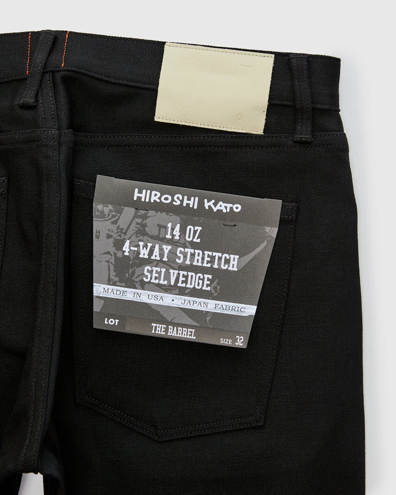 14oz Black Stretch Selvedge Denim - Barrel Wide Straight