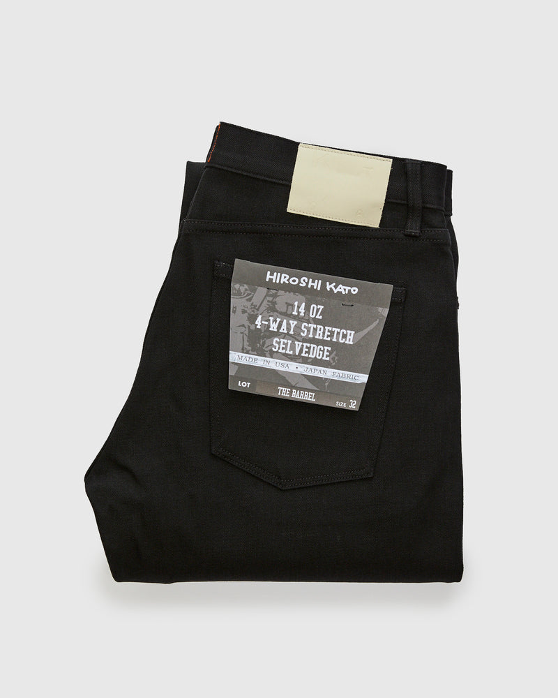 14oz Black Stretch Selvedge Denim - Barrel Wide Straight