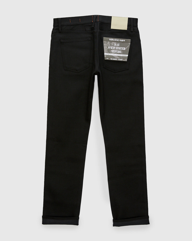 14oz Black Stretch Selvedge Denim - Hammer Straight