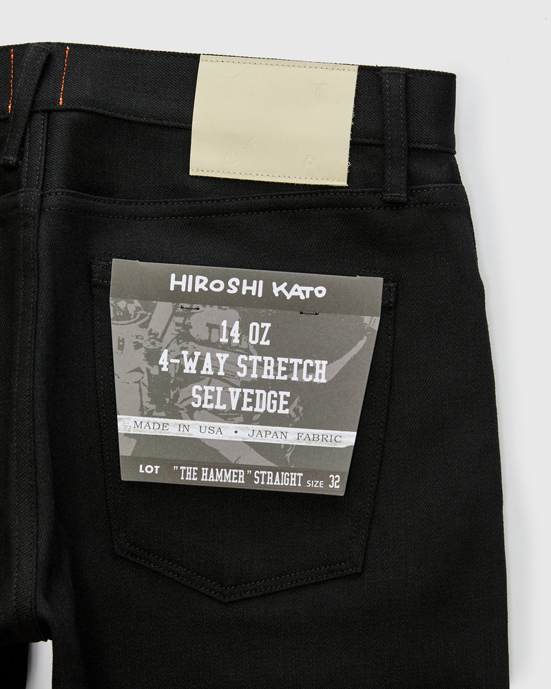 14oz Black Stretch Selvedge Denim - Hammer Straight