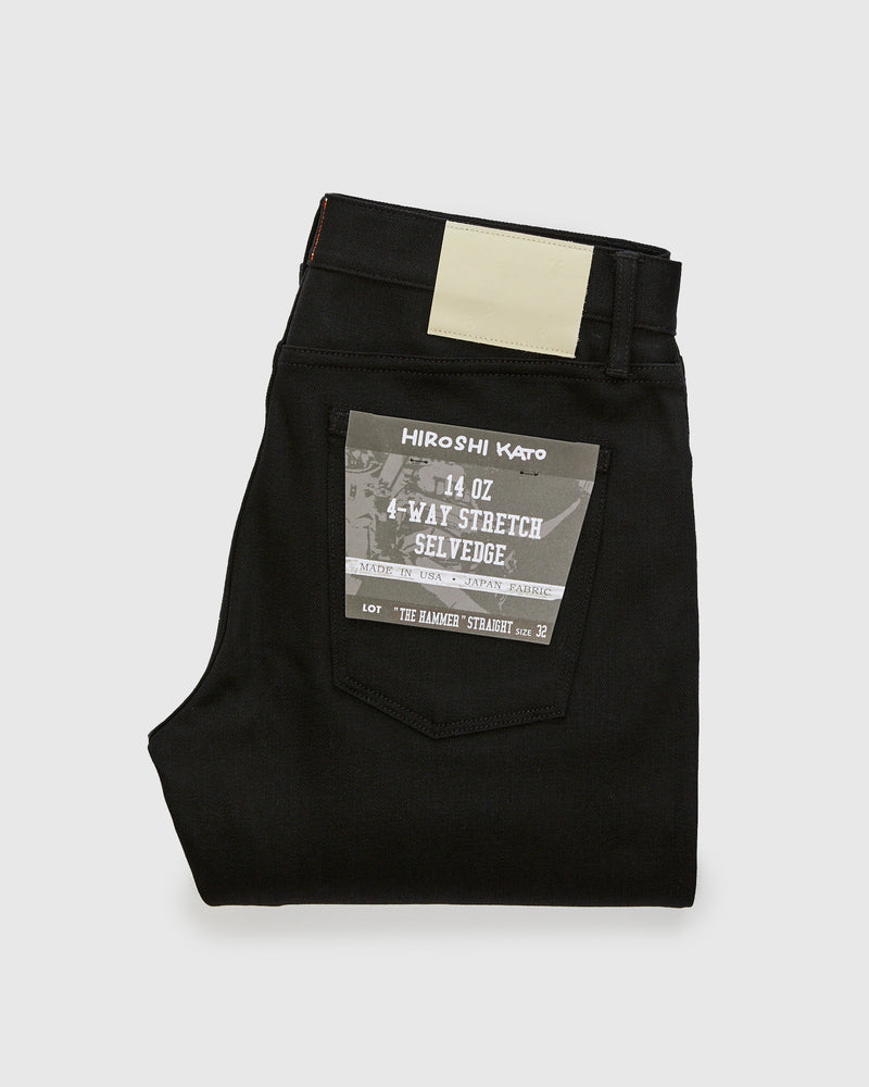 14oz Black Stretch Selvedge Denim - Hammer Straight