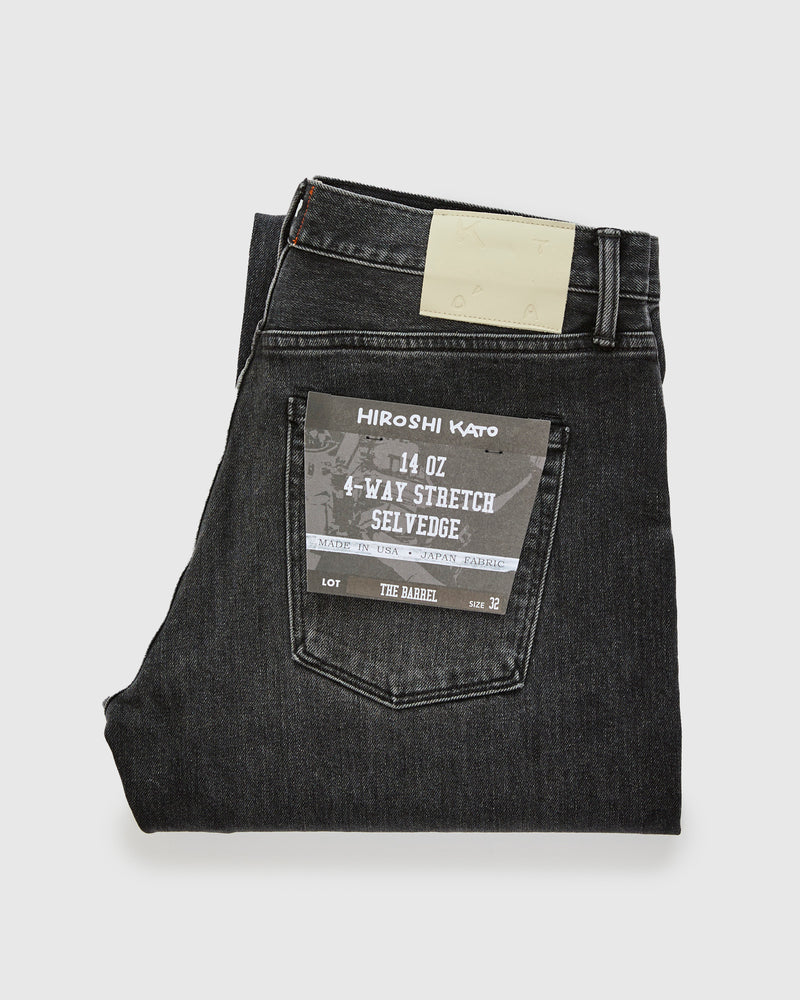 "Rick" 14oz Washed Black Stretch Selvedge Denim - Barrel Wide Straight
