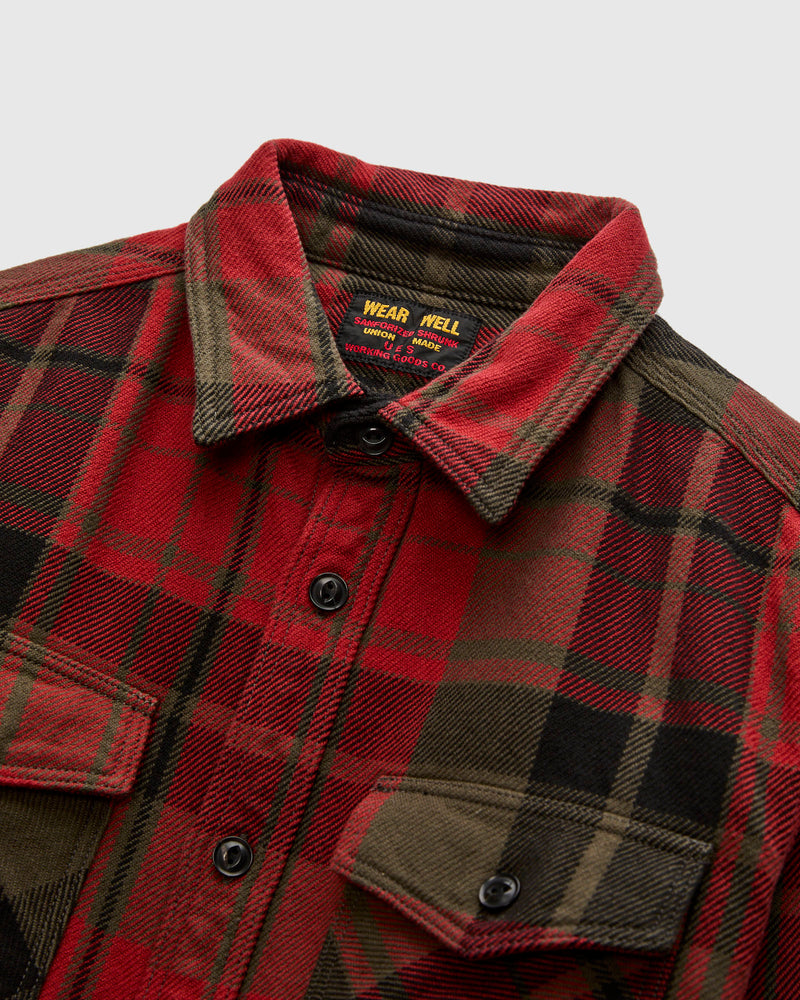 Extra Heavy Flannel Shirt in Red Moss