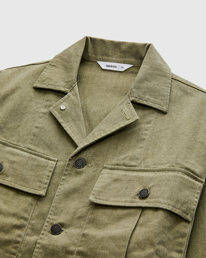 M43 Overshirt in Olive Herringbone Twill