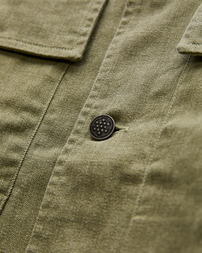M43 Overshirt in Olive Herringbone Twill