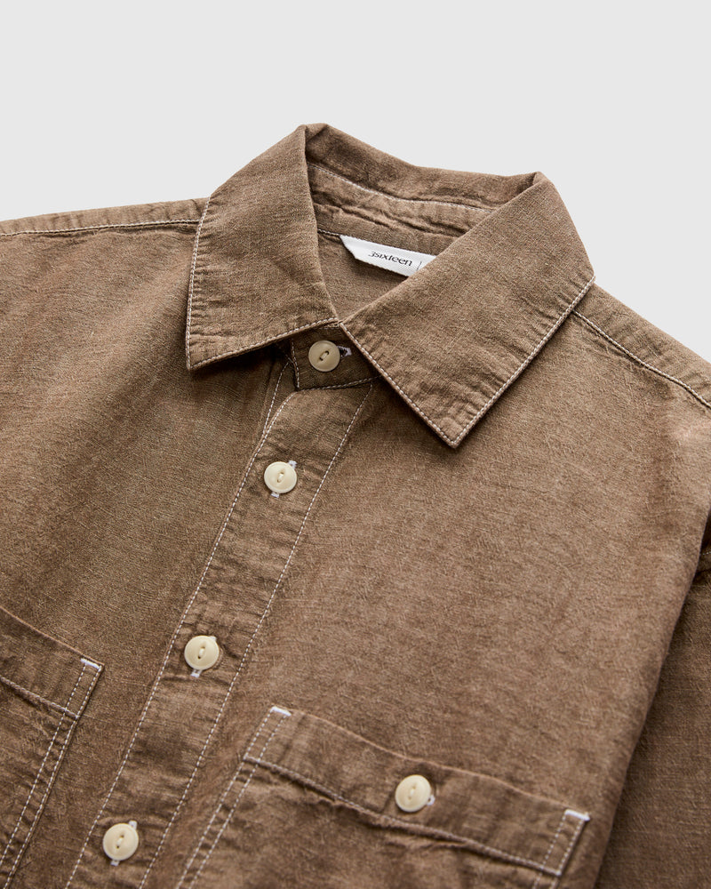 Utility Shirt in Brown Chambray
