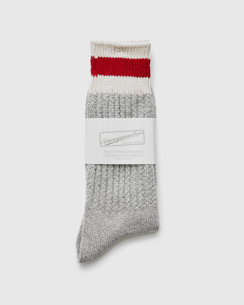 Cabin Stripe Crew Sock in Light Grey