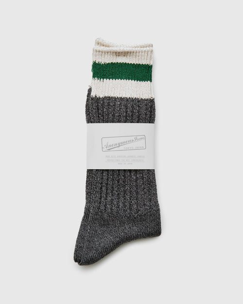 Cabin Stripe Crew Sock in Charcoal
