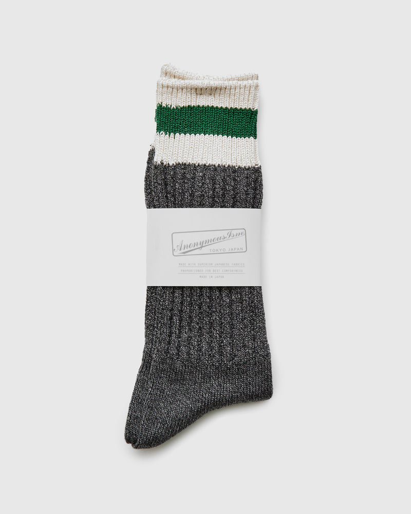 Cabin Stripe Crew Sock in Charcoal