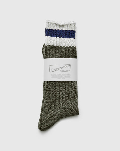 Cabin Stripe Crew Sock in Moss