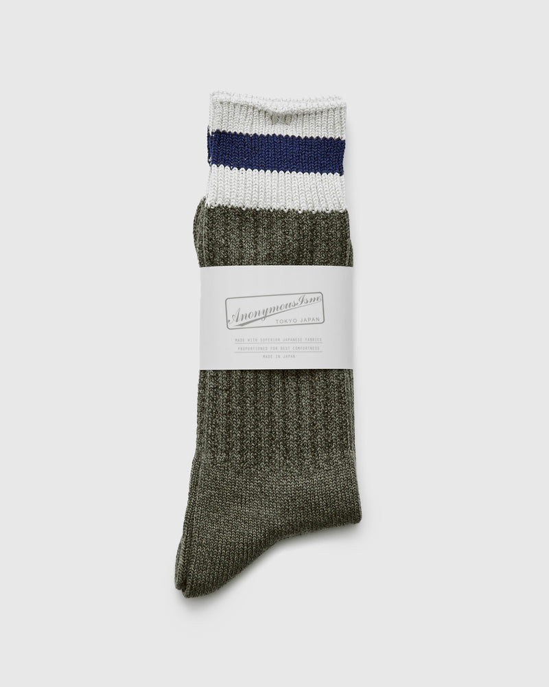 Cabin Stripe Crew Sock in Moss
