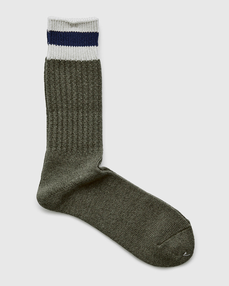 Cabin Stripe Crew Sock in Moss