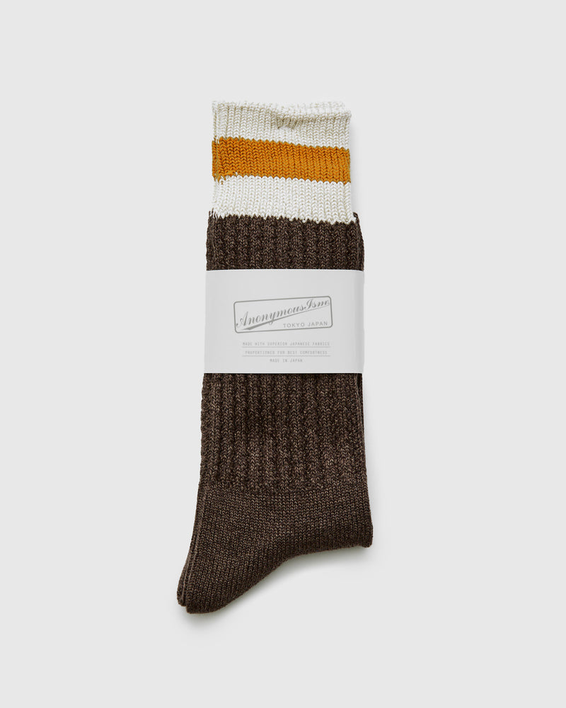 Cabin Stripe Crew Sock in Dark Brown