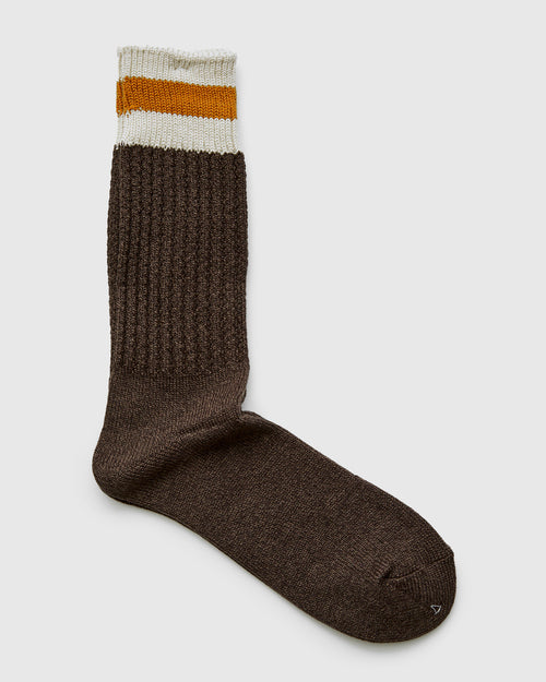 Cabin Stripe Crew Sock in Dark Brown