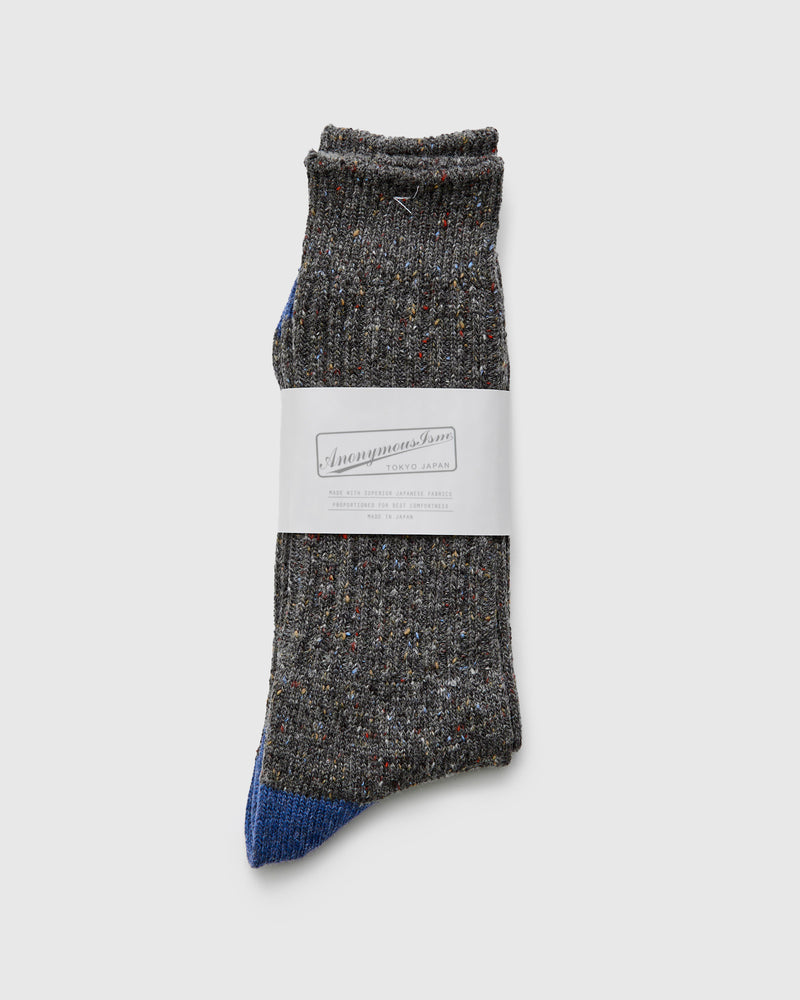 Tweed Nep Crew Sock in Charcoal