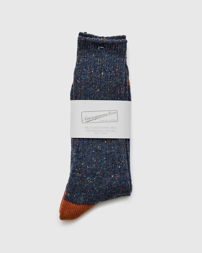 Tweed Nep Crew Sock in Navy Melange