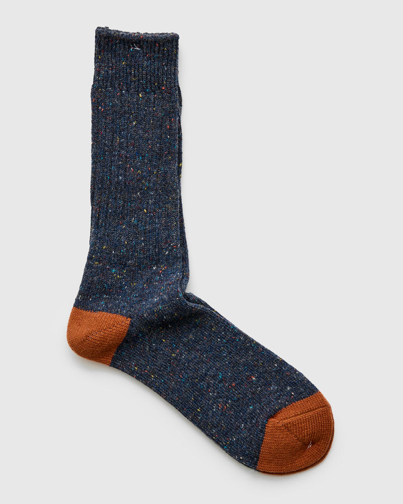 Tweed Nep Crew Sock in Navy Melange