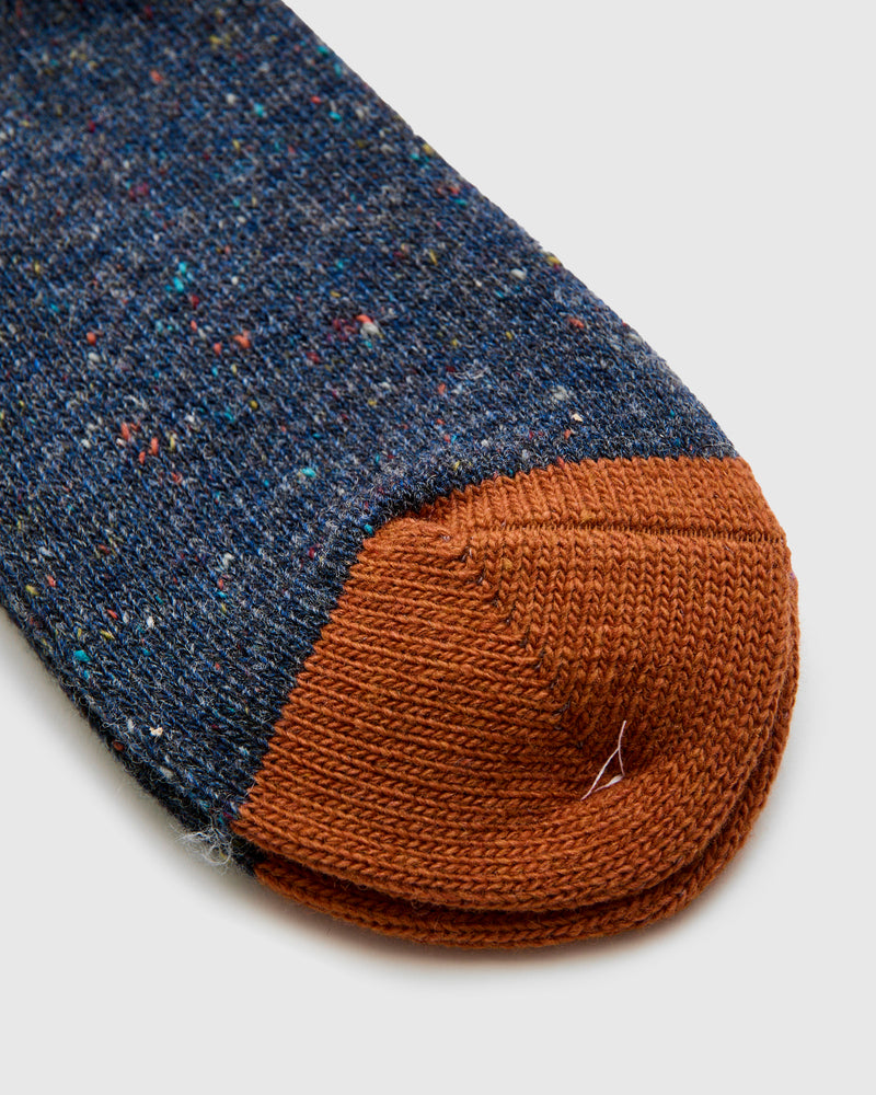 Tweed Nep Crew Sock in Navy Melange