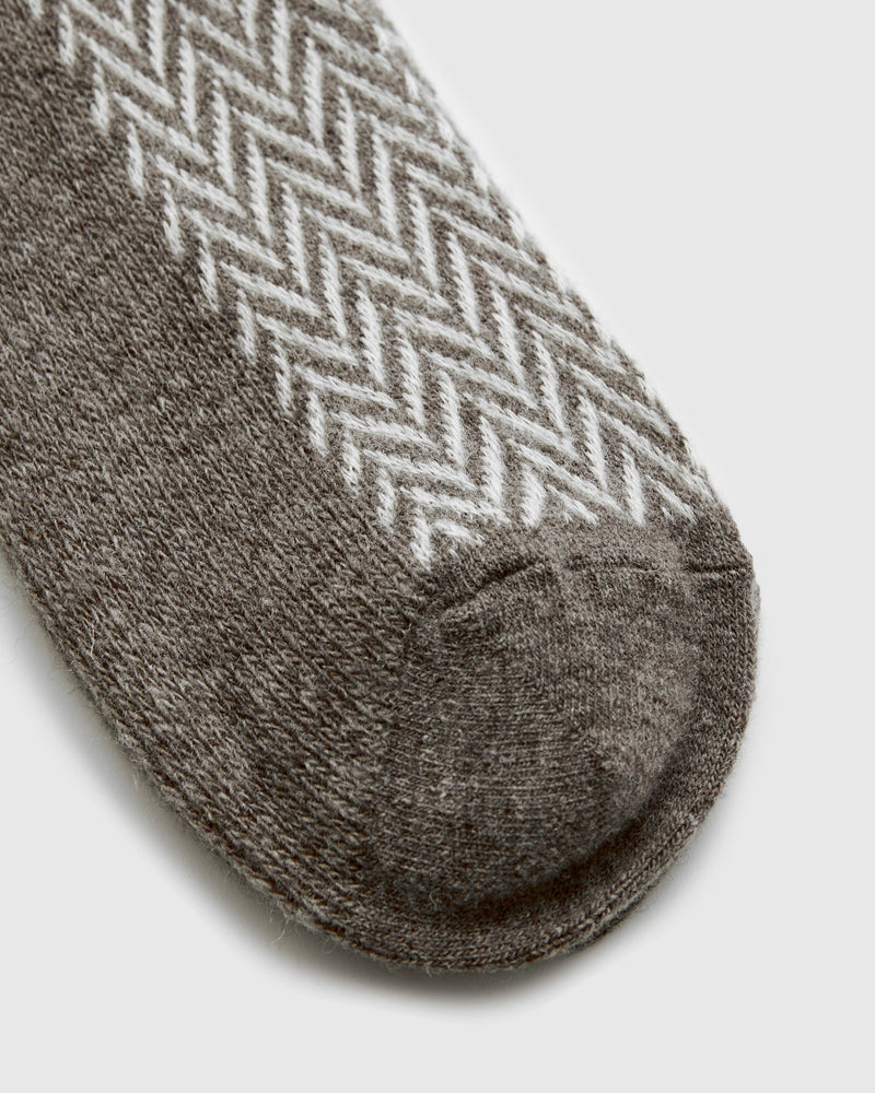 Wool Herringbone Crew Sock in Light Brown