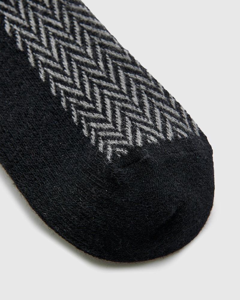 Wool Herringbone Crew Sock in Black