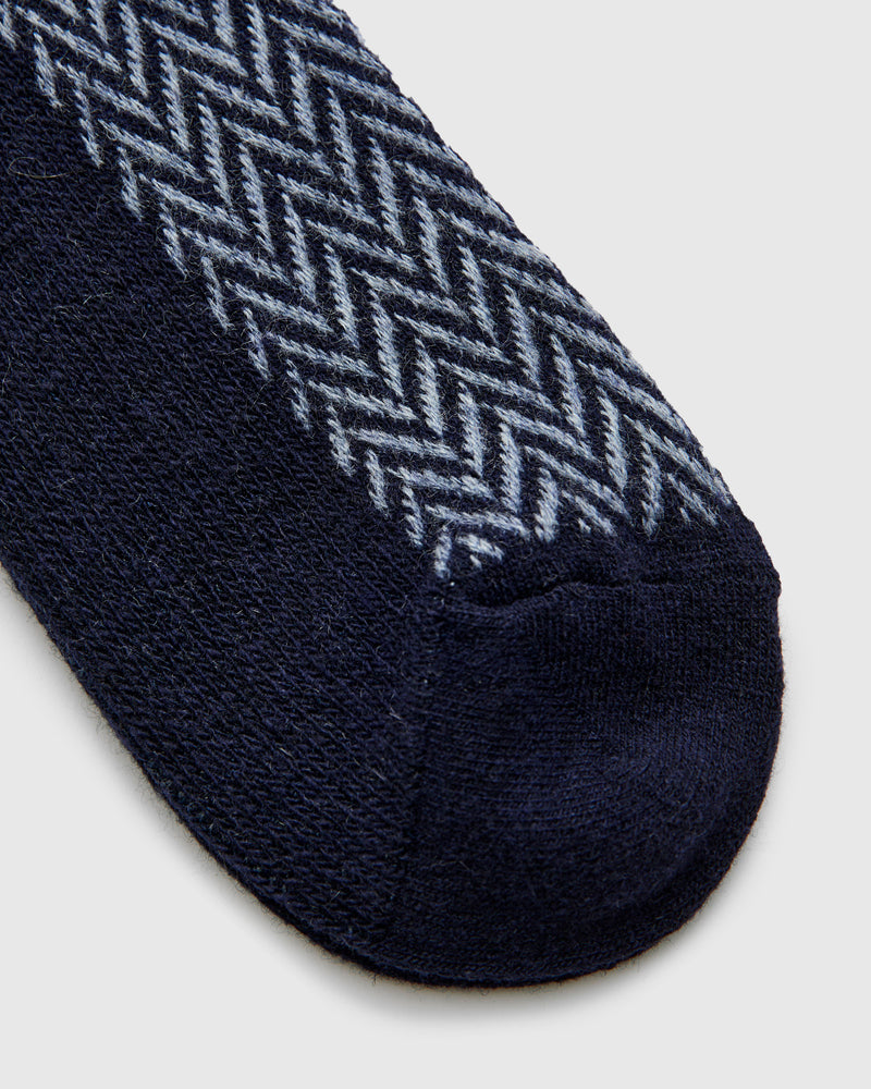 Wool Herringbone Crew Sock in Navy