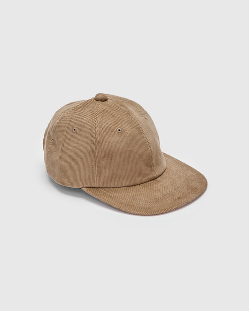 6-Panel Regimental Strap Corduroy Cap in Beige