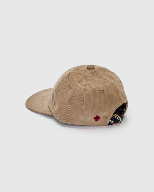 6-Panel Regimental Strap Corduroy Cap in Beige