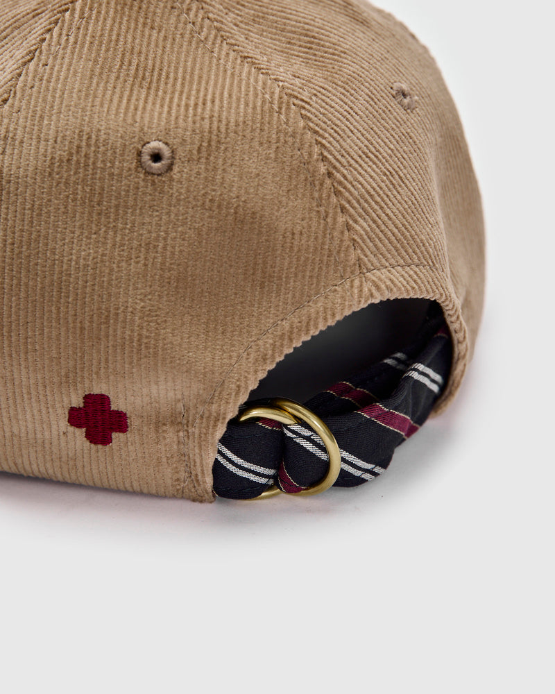 6-Panel Regimental Strap Corduroy Cap in Beige