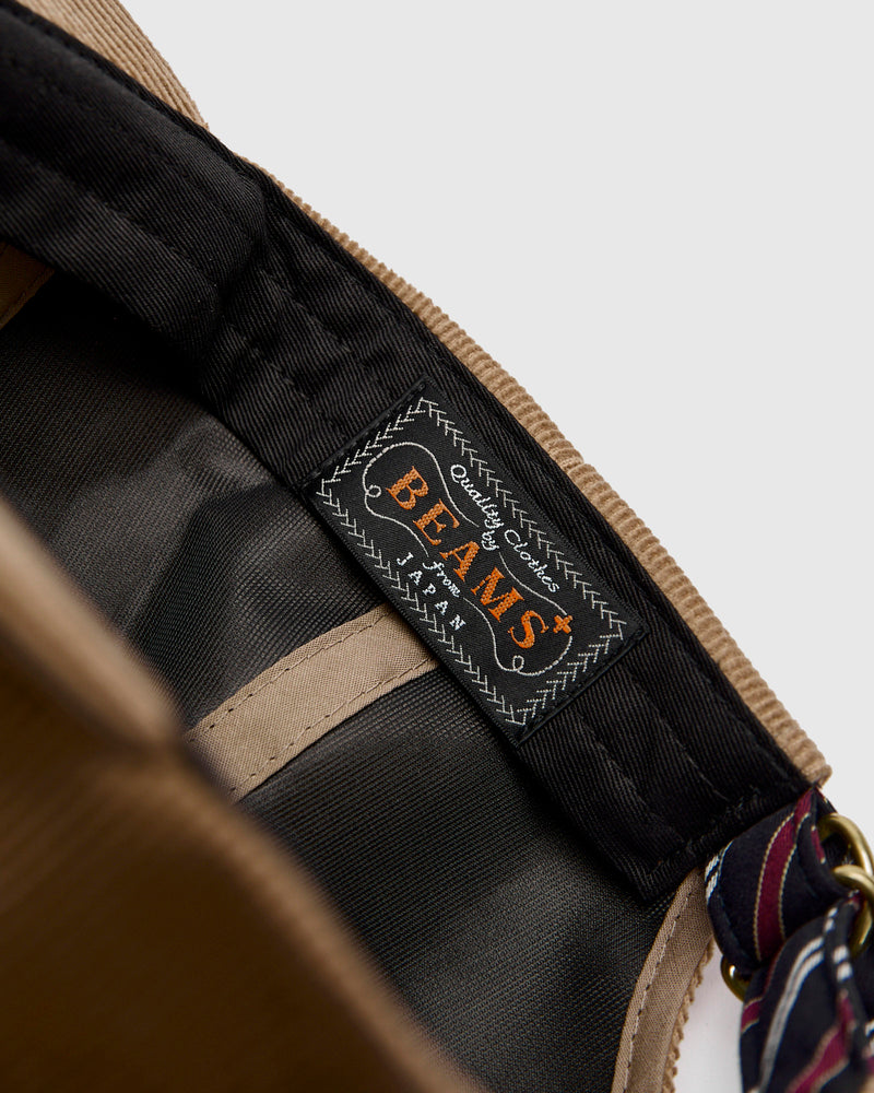 6-Panel Regimental Strap Corduroy Cap in Beige