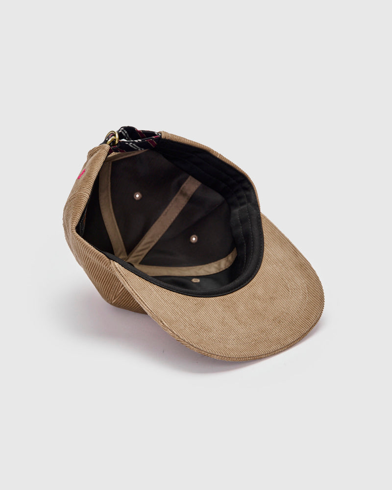 6-Panel Regimental Strap Corduroy Cap in Beige