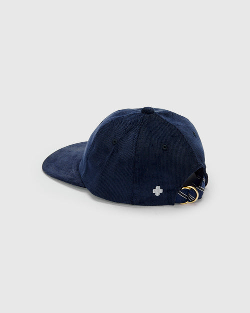 6-Panel Regimental Strap Corduroy Cap in Navy