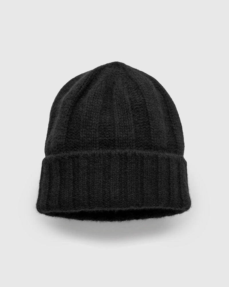 Cashmere Rib Watch Cap in Black