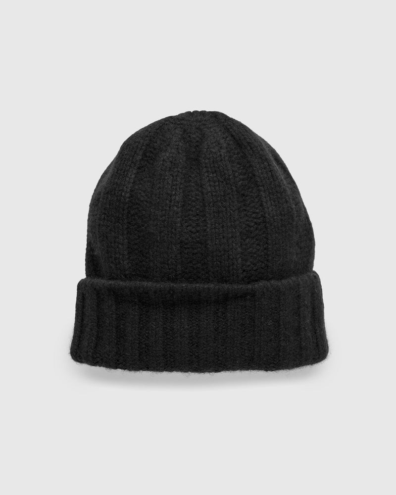 Cashmere Rib Watch Cap in Black