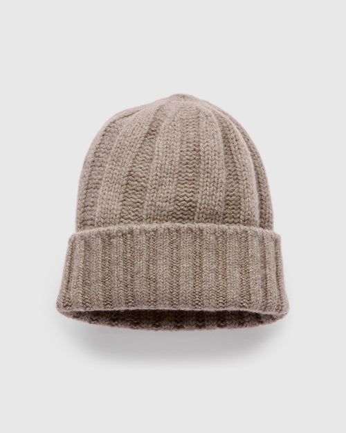 Cashmere Rib Watch Cap in Camel