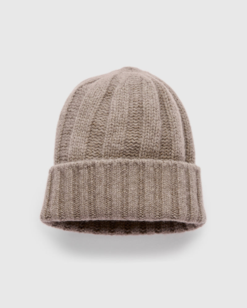 Cashmere Rib Watch Cap in Camel