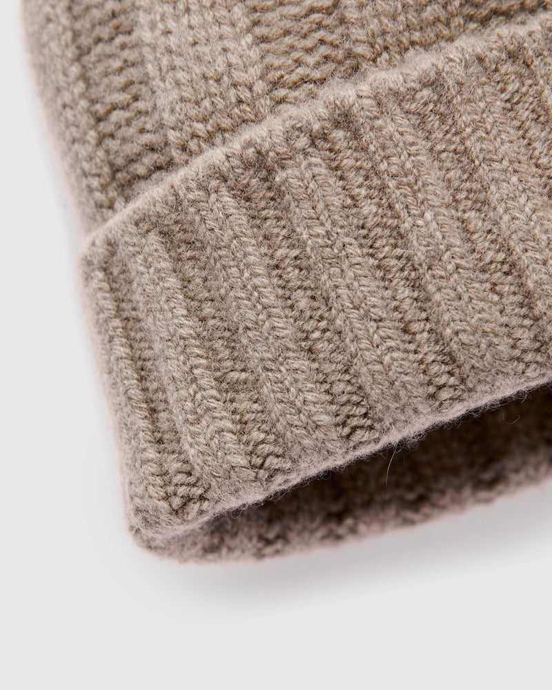 Cashmere Rib Watch Cap in Camel