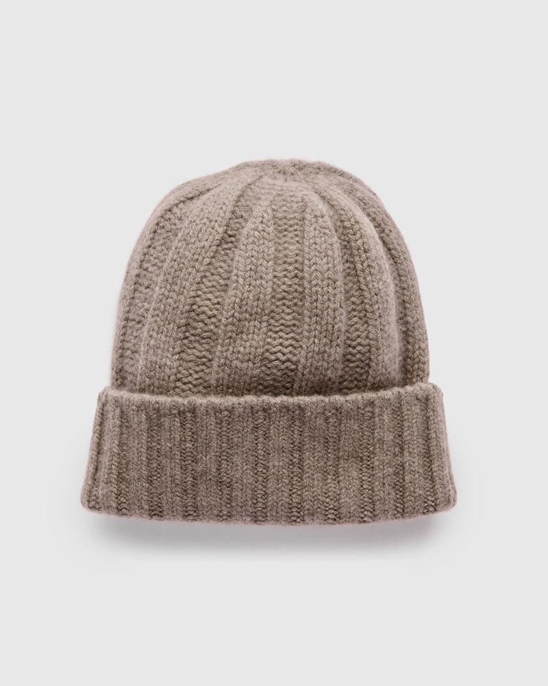 Cashmere Rib Watch Cap in Camel