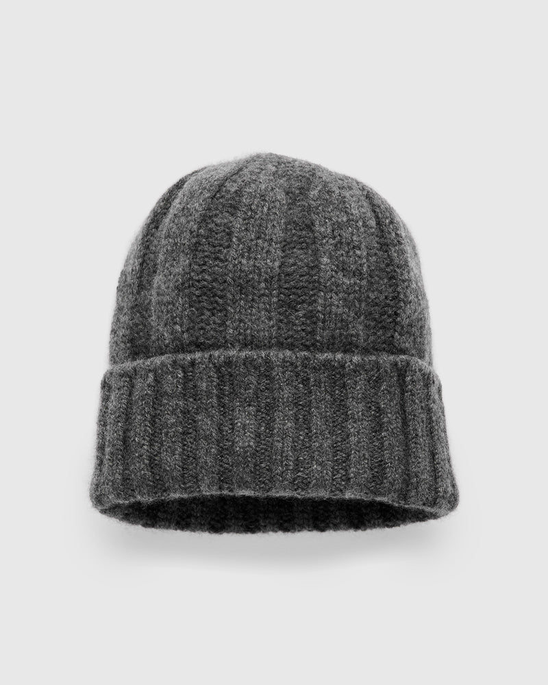 Cashmere Rib Watch Cap in Charcoal Grey