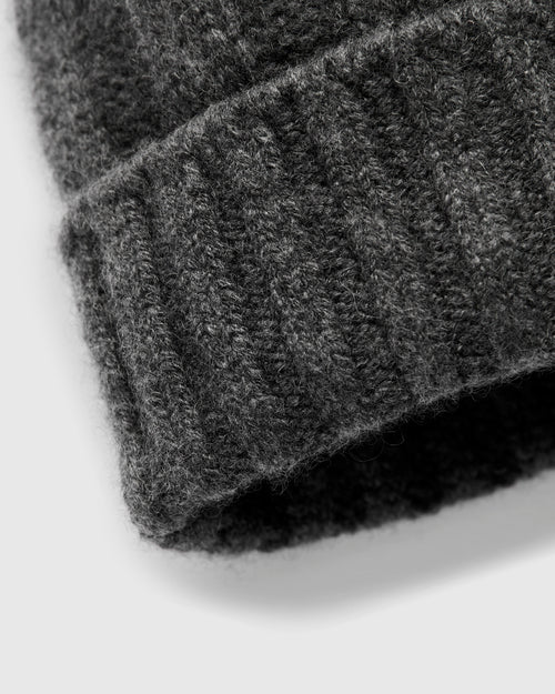 Cashmere Rib Watch Cap in Charcoal Grey
