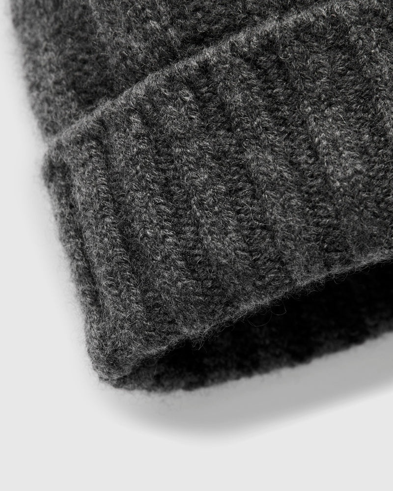 Cashmere Rib Watch Cap in Charcoal Grey