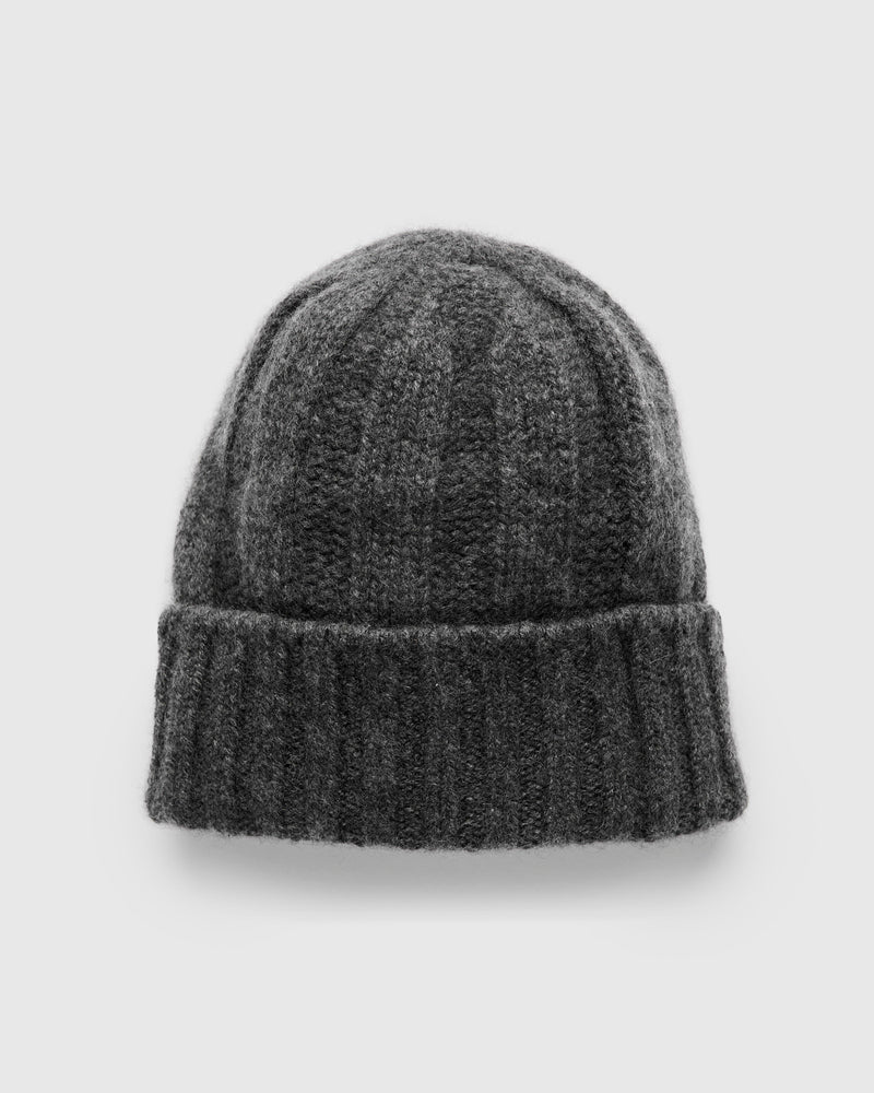 Cashmere Rib Watch Cap in Charcoal Grey