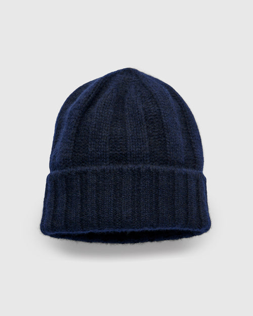 Cashmere Rib Watch Cap in Navy