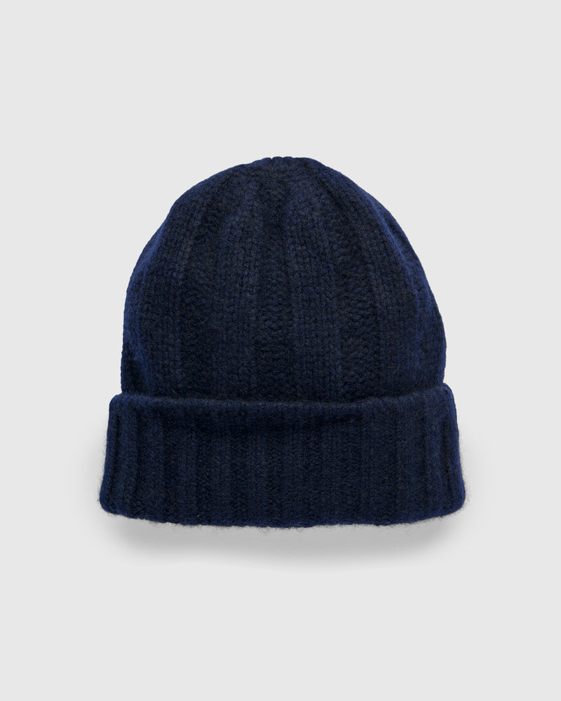 Cashmere Rib Watch Cap in Navy