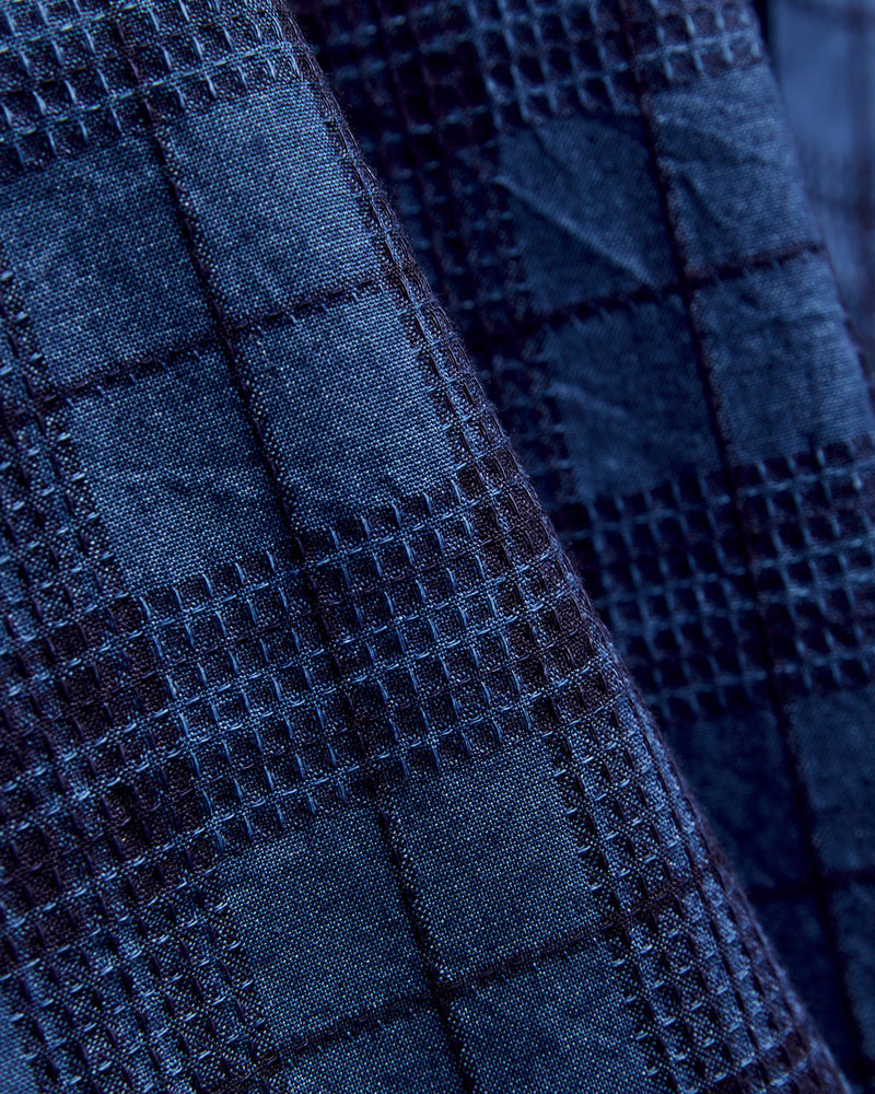 MIL Dobby Plaid Open Collar Shirt in Indigo