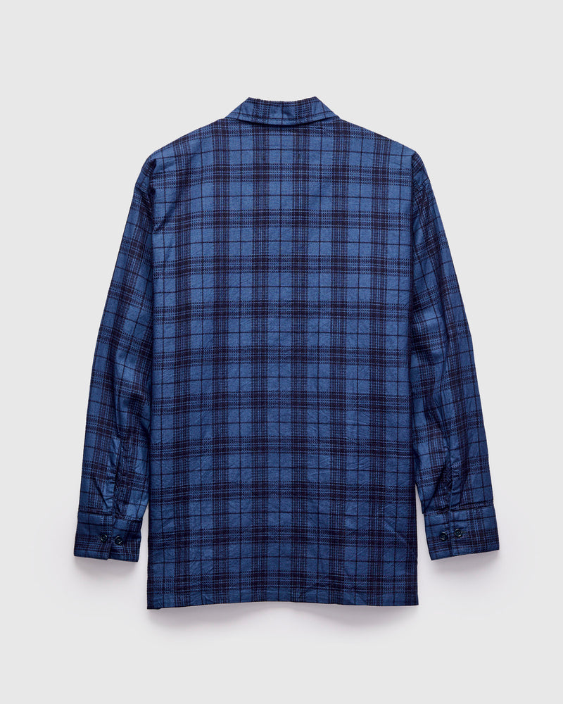 MIL Dobby Plaid Open Collar Shirt in Indigo