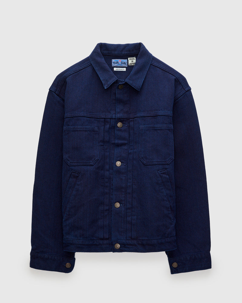 Double Cloth Sashiko Trucker Jacket in Pure Indigo